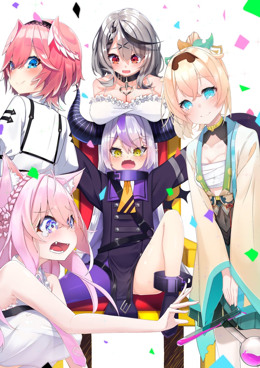 sakamata chloe, la+ darknesss, hakui koyori, kazama iroha, and takane lui (hololive) drawn by kamaboko_(kmm15a)