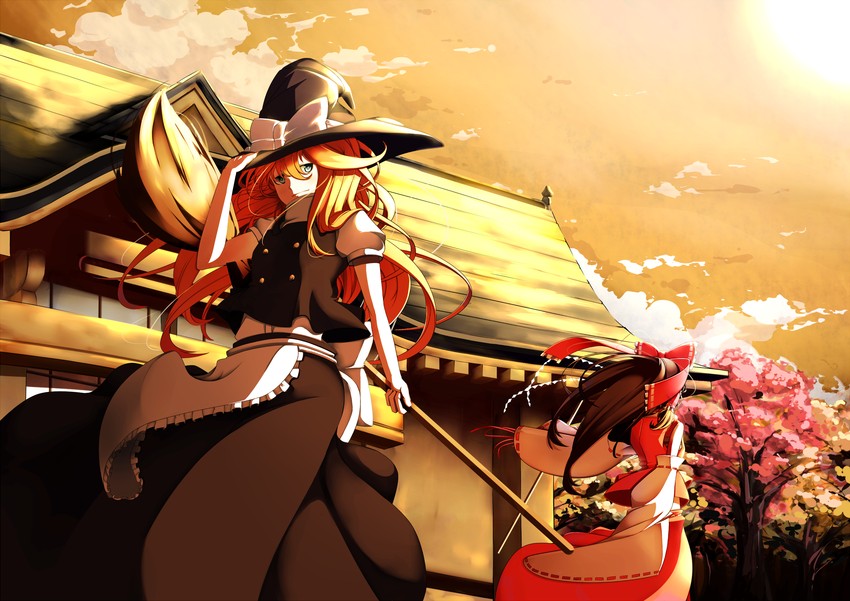 hakurei reimu and kirisame marisa (touhou) drawn by momiji_oroshi