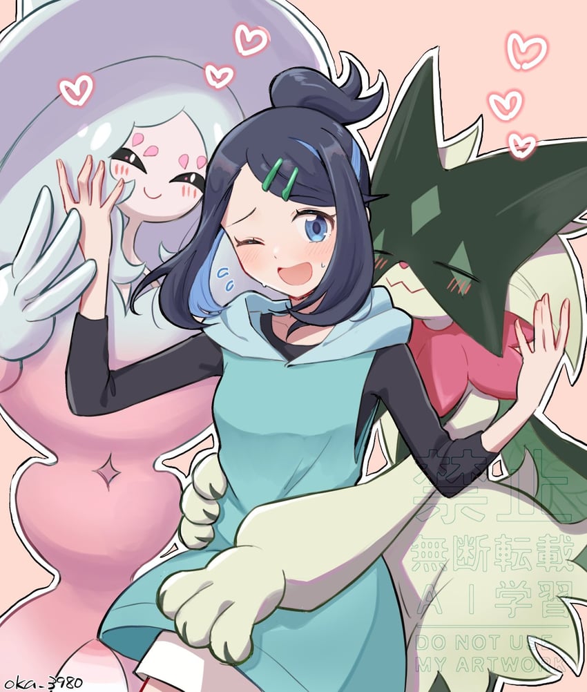 liko, meowscarada, and hatterene (pokemon and 1 more) drawn by oka_3776