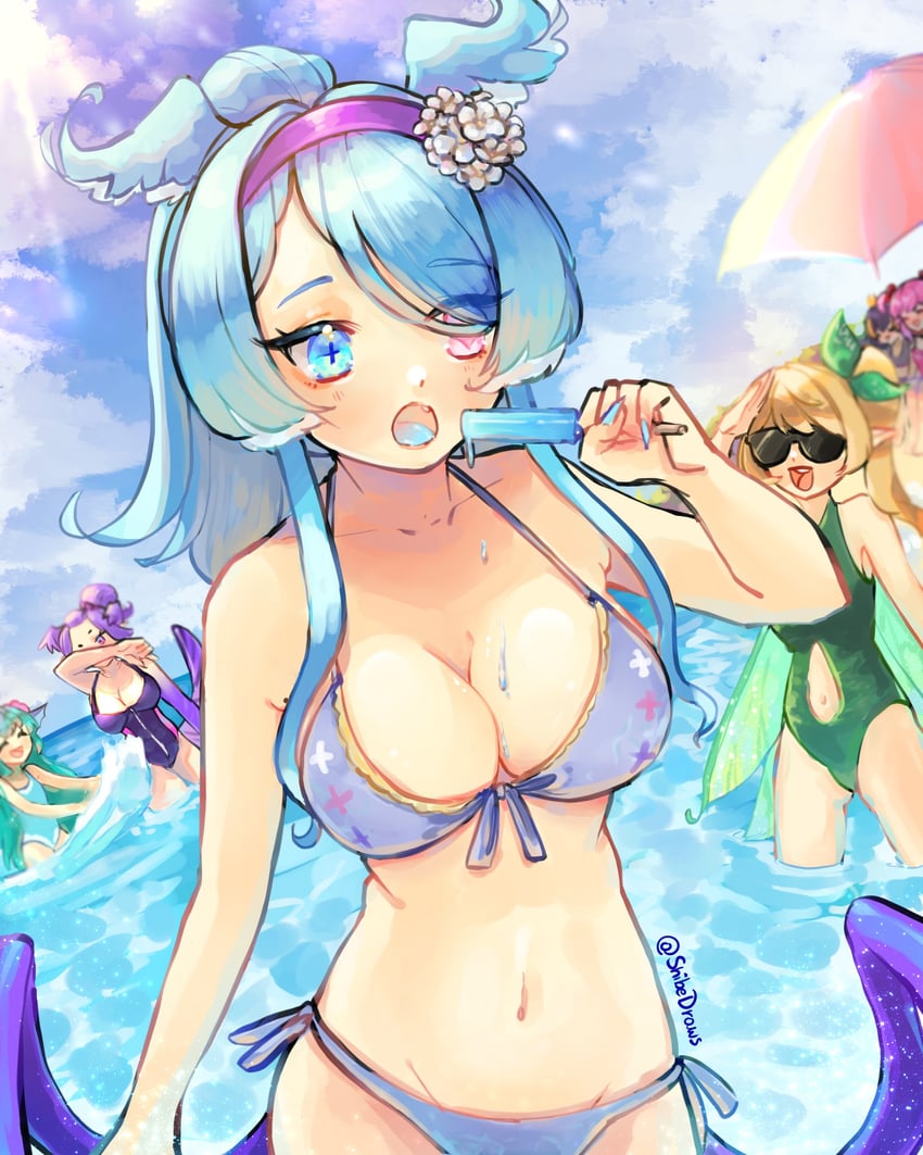 elira pendora, selen tatsuki, pomu rainpuff, finana ryugu, petra gurin, and 1 more (nijisanji and 1 more) drawn by shibedraws