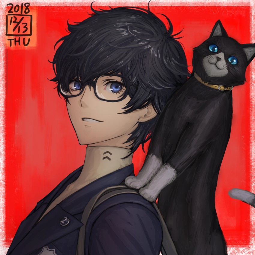 amamiya ren and morgana (persona and 1 more) drawn by ikeda_(cpt)