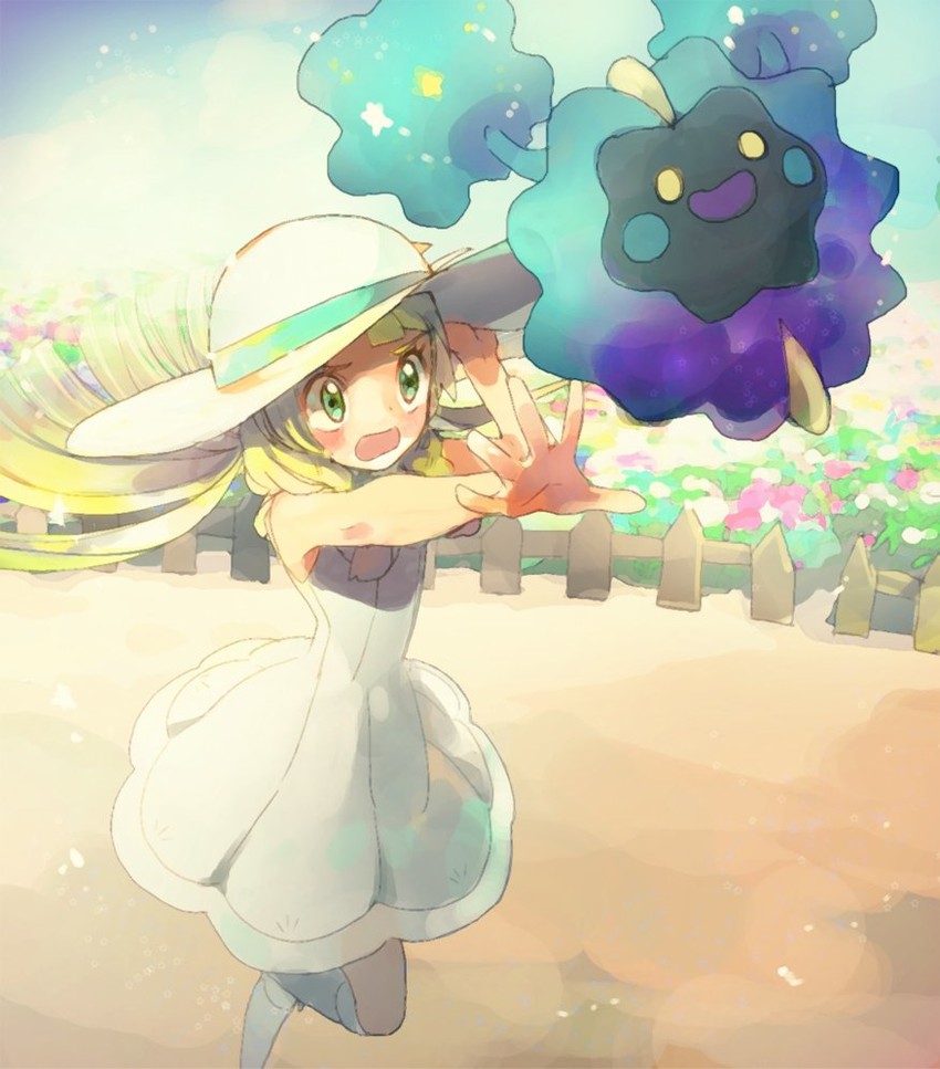 lillie and cosmog (pokemon and 1 more) drawn by deluxesnp