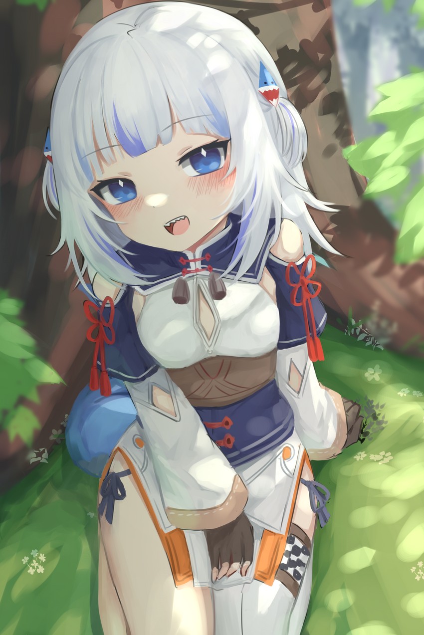 gawr gura and shiranui flare (hololive and 1 more) drawn by klaius