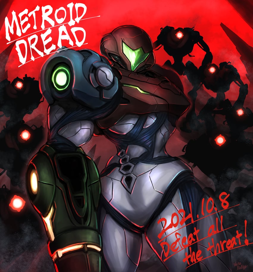 samus aran and e.m.m.i. (metroid and 1 more) drawn by wakaba_(wata_ridley)