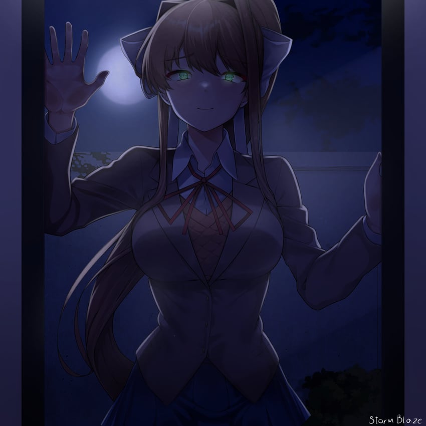 monika (doki doki literature club) drawn by storm_blaze