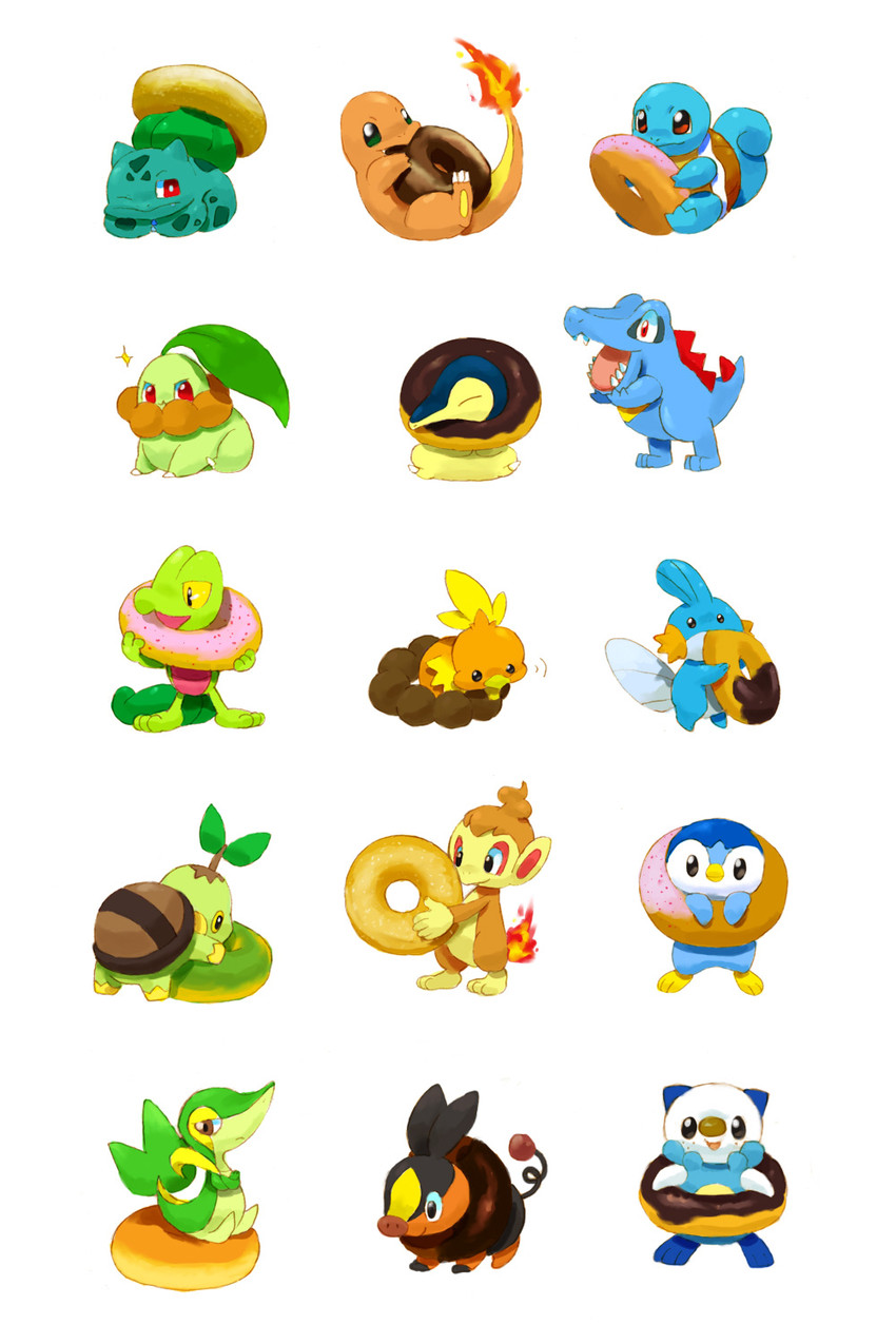 piplup, bulbasaur, oshawott, squirtle, snivy, and 10 more (pokemon) drawn by goruti