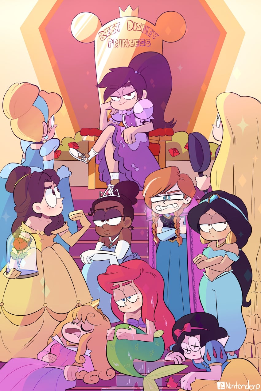 anna, ariel, rapunzel, snow white, jasmine, and 5 more (frozen and 11 more) drawn by emmanomia23