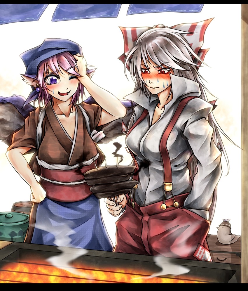 fujiwara no mokou, mystia lorelei, and okamisty (touhou and 1 more) drawn by ryuuichi_(f_dragon)