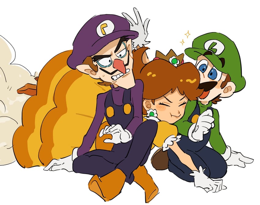 luigi, princess daisy, and waluigi (mario) drawn by mimimi_(mimimim9999)