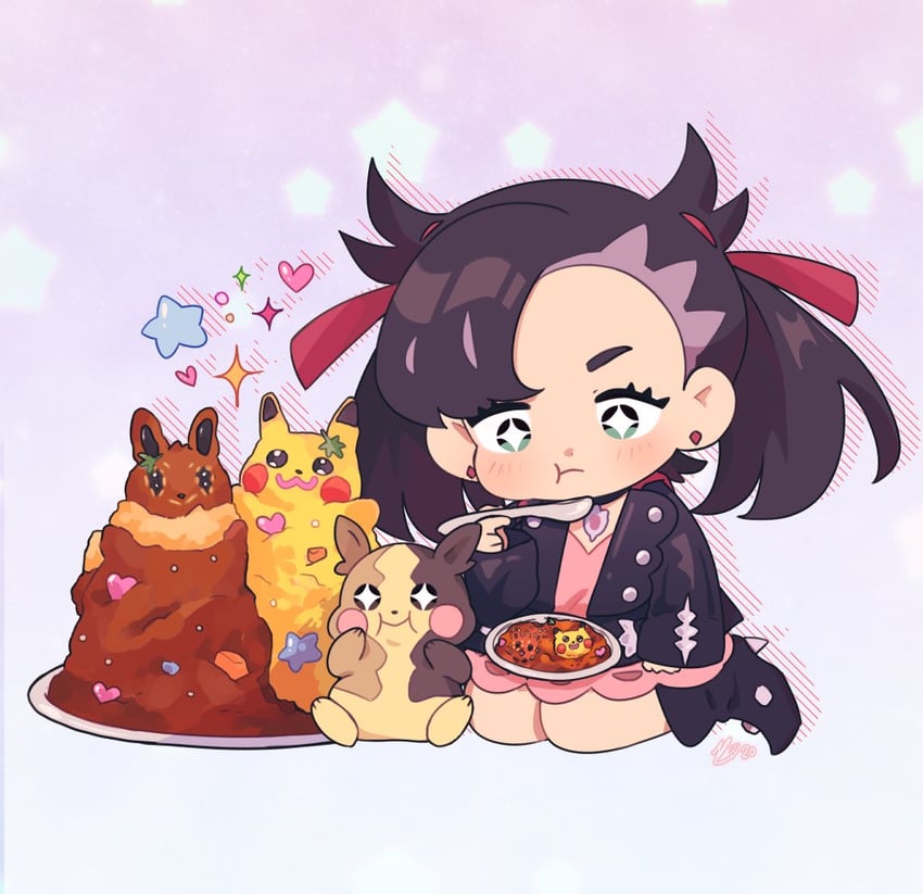 pikachu, marnie, eevee, and morpeko (pokemon and 1 more) drawn by kitchupsandwich