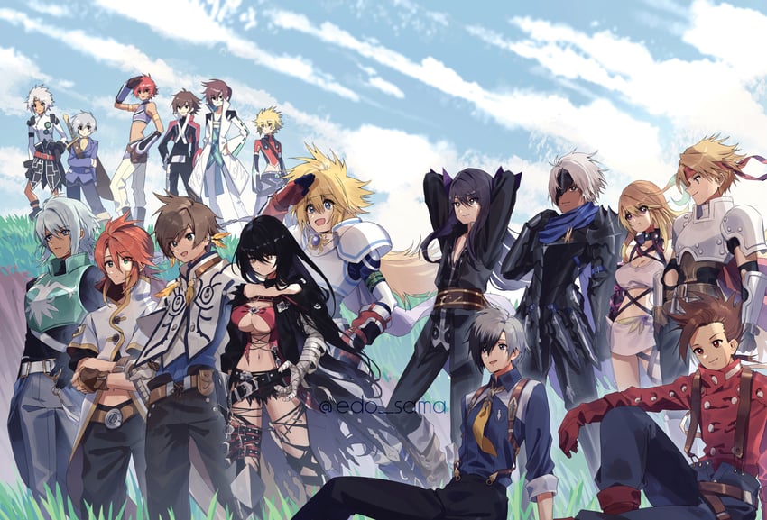 yuri lowell, luke fon fabre, milla maxwell, asbel lhant, velvet crowe, and 12 more (tales of and 17 more) drawn by edo-sama