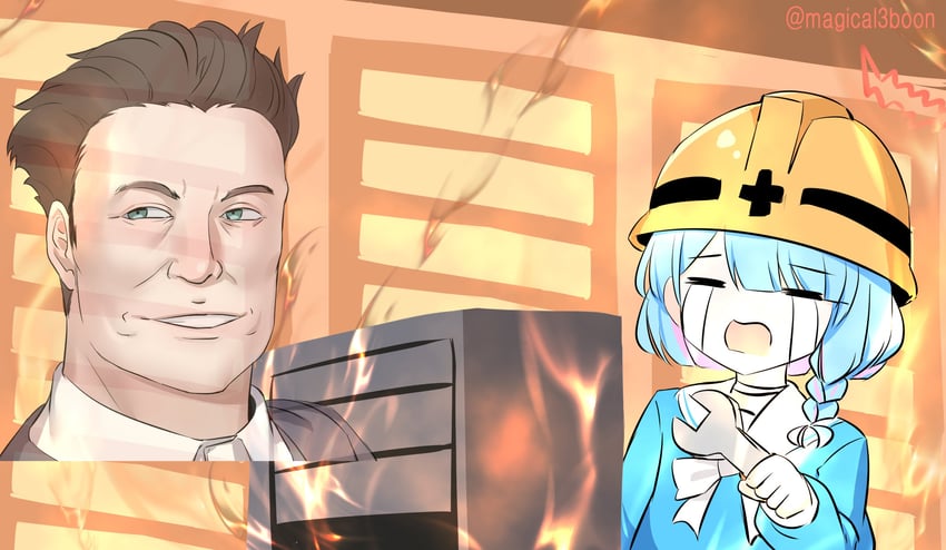 arona and elon musk (blue archive and 1 more) drawn by threeboon