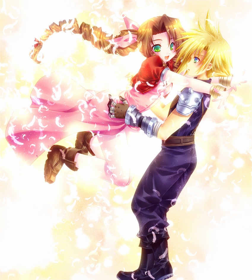 cloud strife and aerith gainsborough (final fantasy and 1 more) drawn by minatosaiga