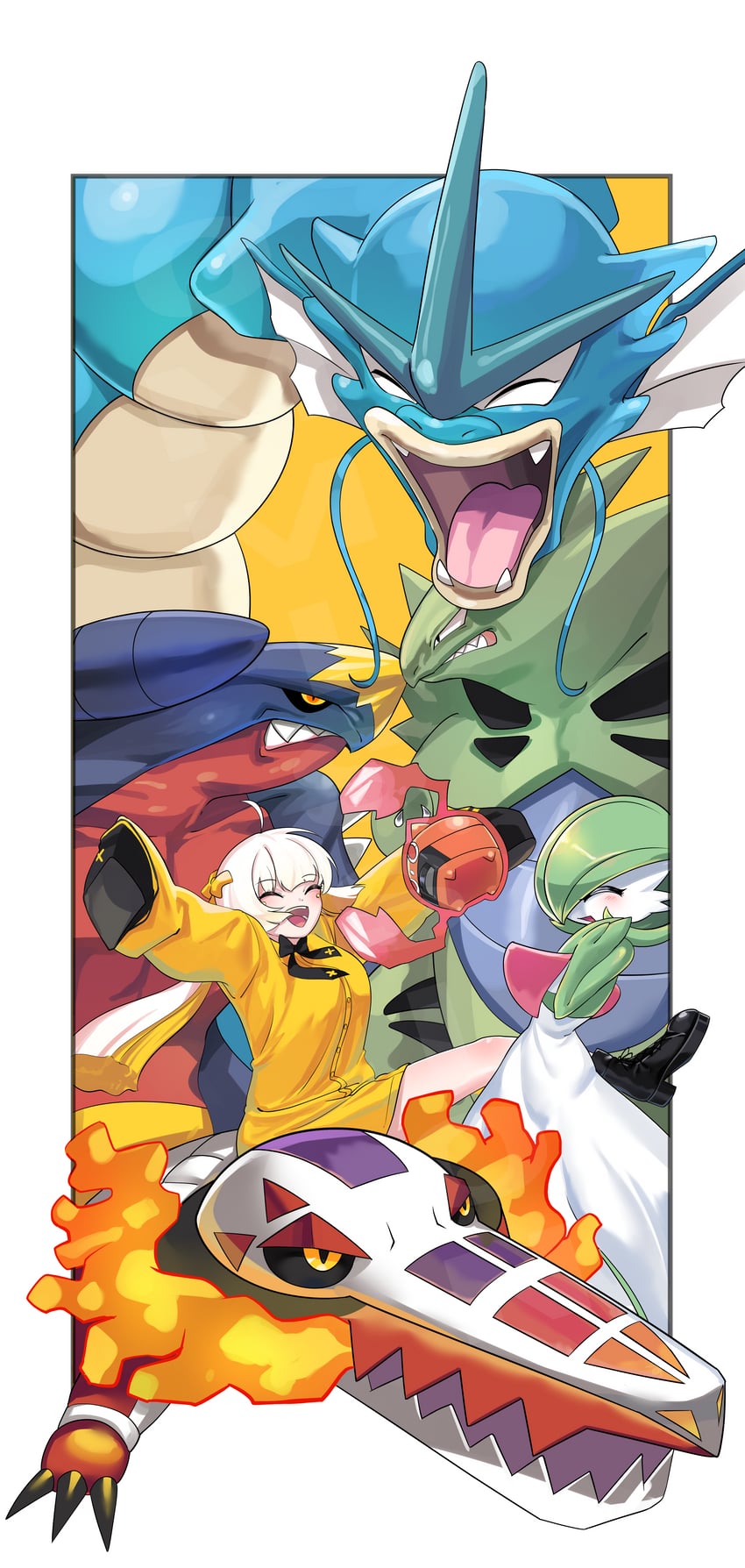 gardevoir, rotom, garchomp, gyarados, tyranitar, and 1 more (original and 1 more) drawn by gpaper232
