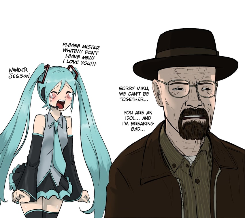hatsune miku and walter white (vocaloid and 1 more) drawn by wanderjegson
