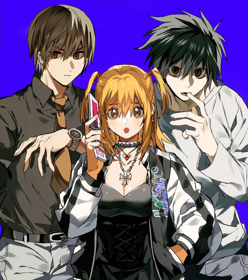 yagami light, l, and amane misa (death note) drawn by xi_luo_an_ya