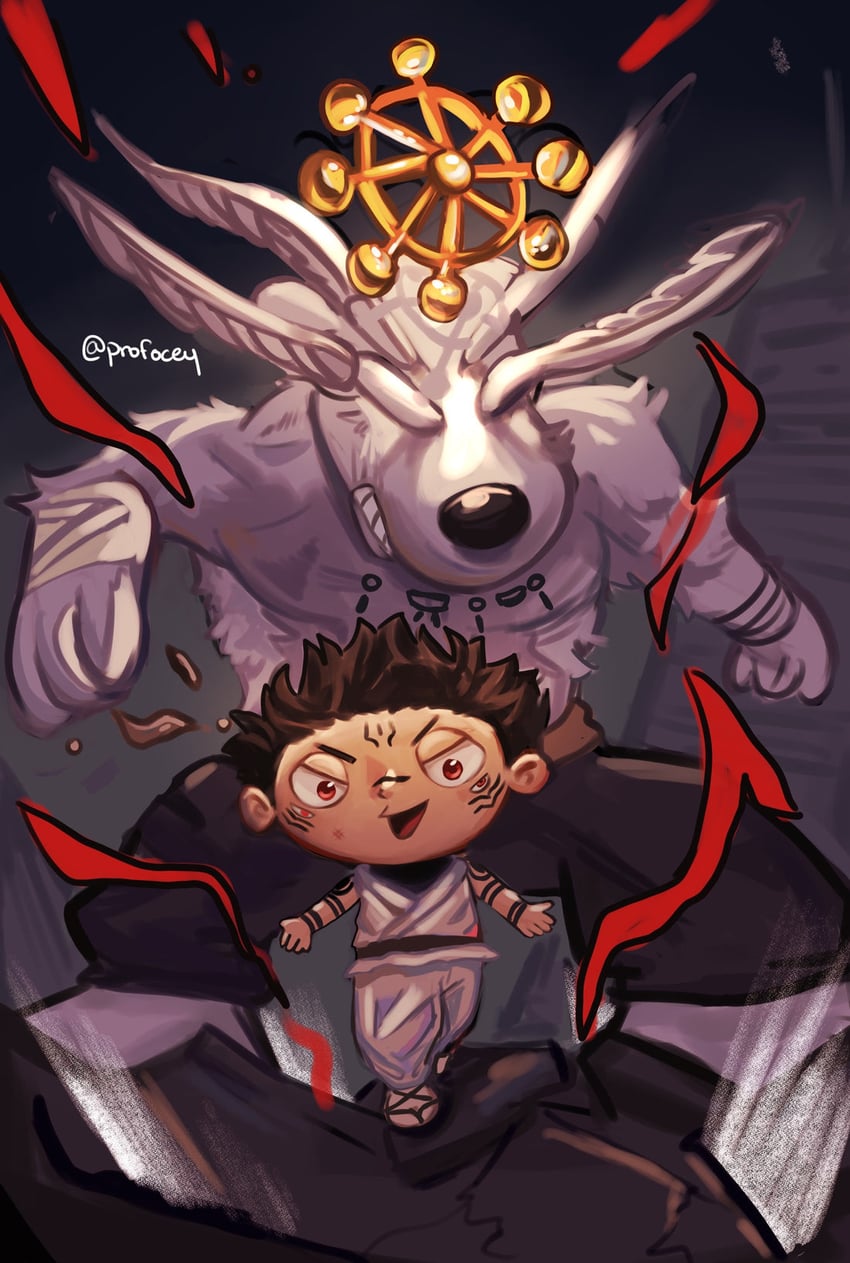 ryoumen sukuna, mahoraga, brian griffin, and stewie griffin (jujutsu kaisen and 1 more) drawn by profocey