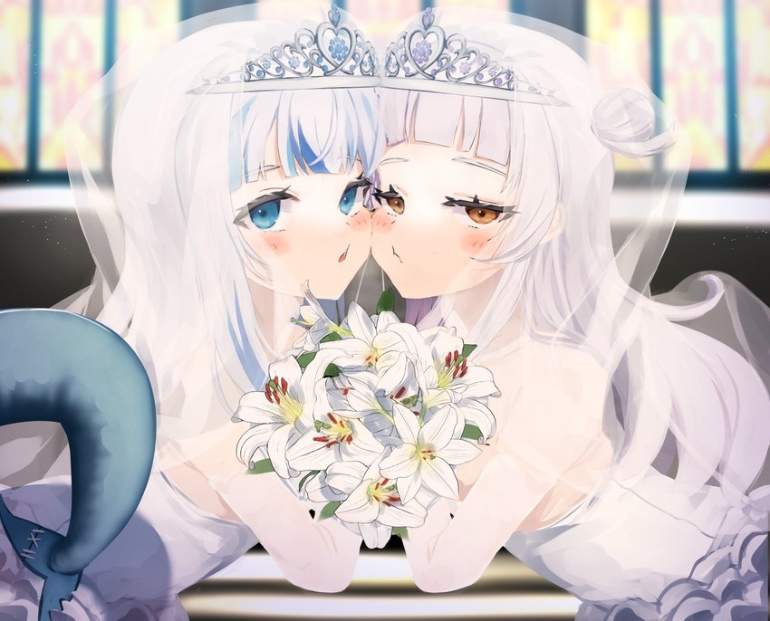 gawr gura and murasaki shion (hololive and 1 more) drawn by ponnu_(nikeytina)
