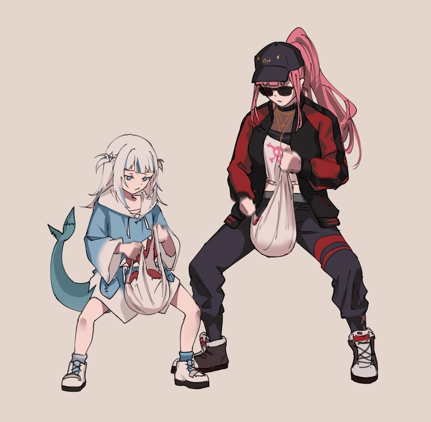 gawr gura and mori calliope (hololive and 2 more) drawn by hyde_(tabakko)
