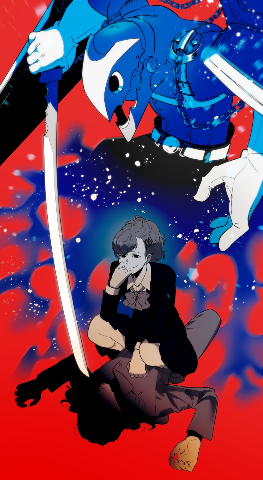 shiomi kotone, thanatos, and ikutsuki shuuji (persona and 2 more) drawn by ine_(goin)