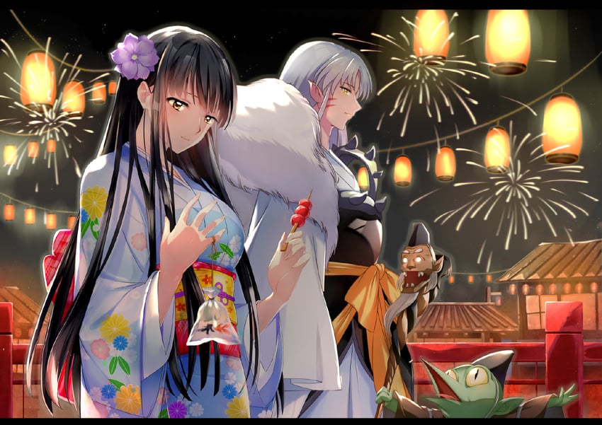 sesshoumaru, kikyou, and jaken (inuyasha) drawn by sha_ju_ba_guan_wei