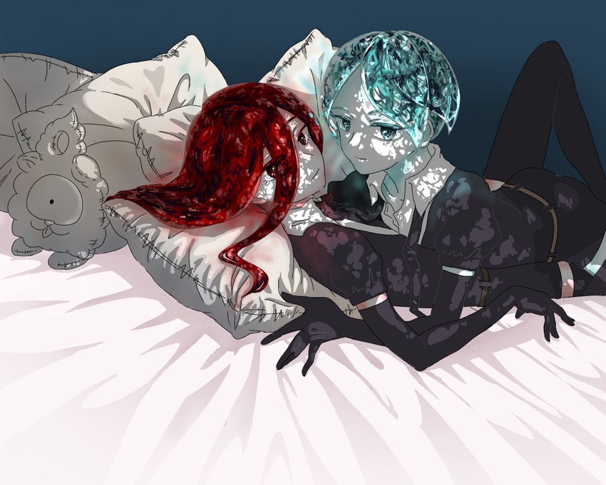 phosphophyllite and cinnabar (houseki no kuni) drawn by ishii_(wami5285)