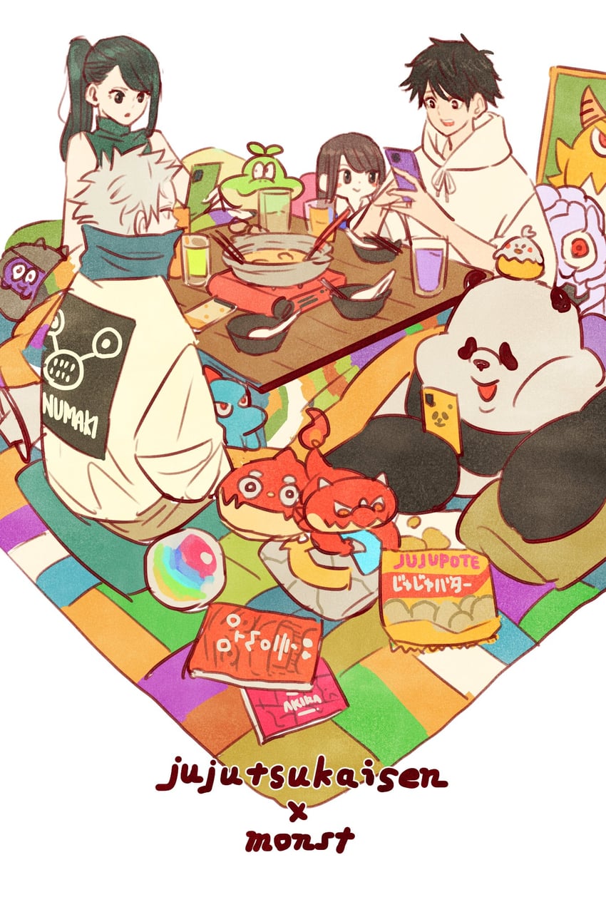 zen'in maki, okkotsu yuuta, inumaki toge, orimoto rika, panda, and 6 more (jujutsu kaisen and 1 more) drawn by takeuchi_ryousuke