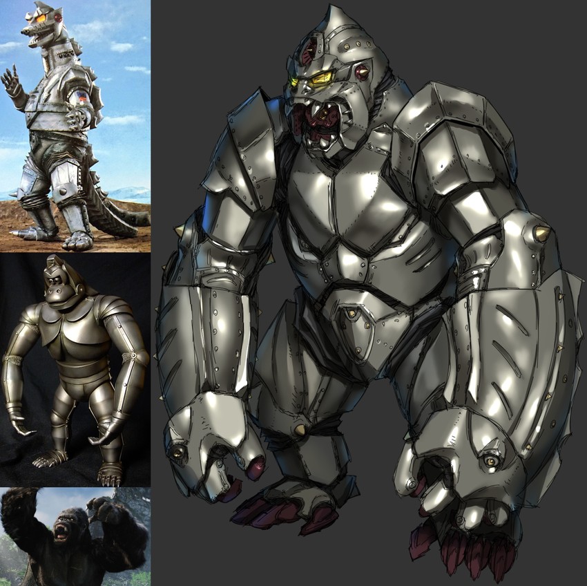 king kong, mechagodzilla, and mechani-kong (godzilla and 2 more) drawn by munya_(otikamohe)
