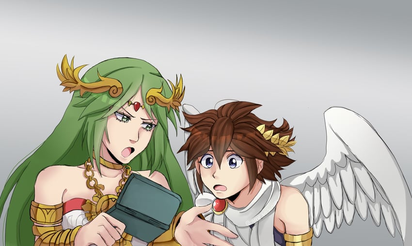 palutena and pit (kid icarus and 1 more) drawn by ame_to_kusari and k3taota