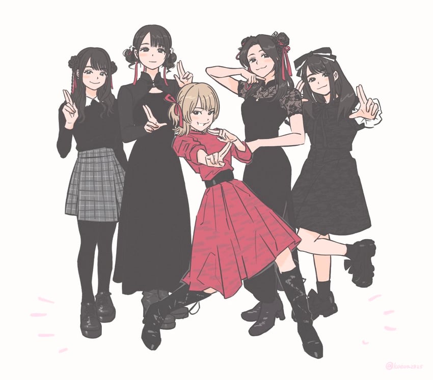 takao kanon, sasaki rico, okada mei, yonezawa akane, and watase yuzuki (bang dream! and 2 more) drawn by koeua2528