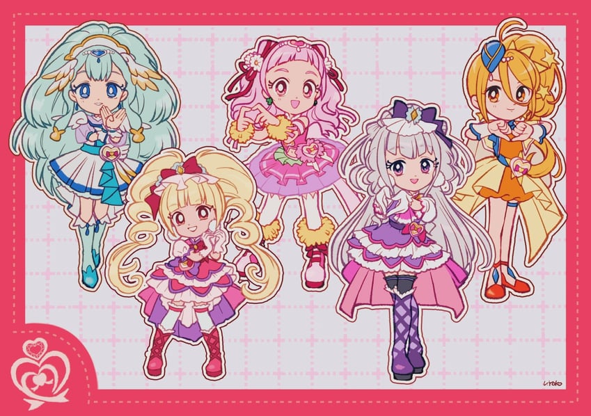 nono hana, yakushiji saaya, ruru amour, aisaki emiru, cure yell, and 5 more (precure and 1 more) drawn by uwded_207
