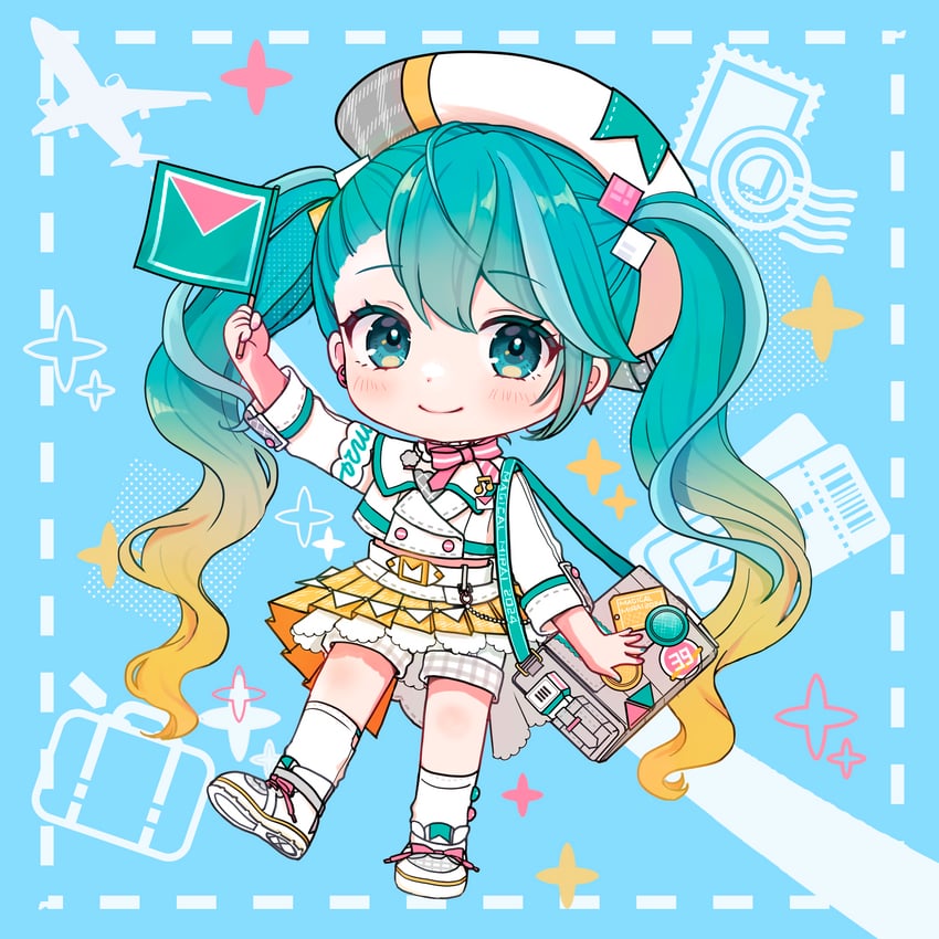 hatsune miku and magical mirai miku (vocaloid and 1 more) drawn by mofmama