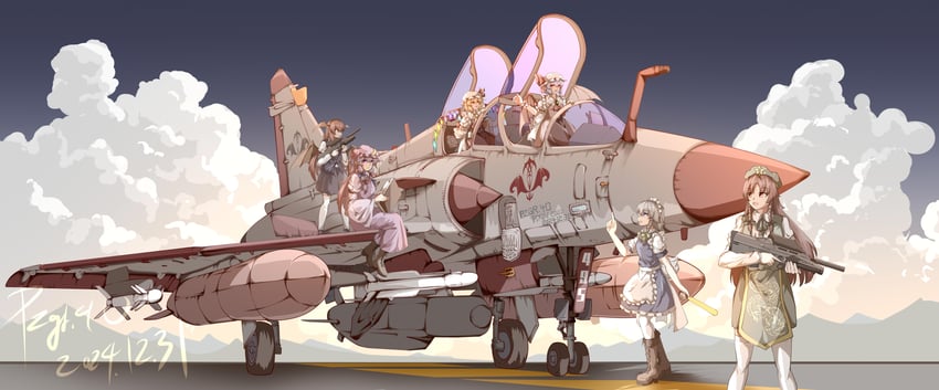 remilia scarlet, flandre scarlet, izayoi sakuya, patchouli knowledge, hong meiling, and 1 more (touhou) drawn by pzgr.40