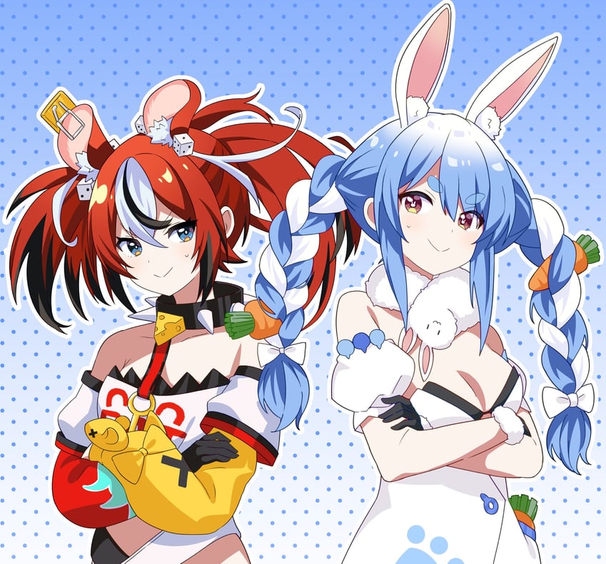 usada pekora, hakos baelz, and don-chan (hololive and 1 more) drawn by hutaba_haru