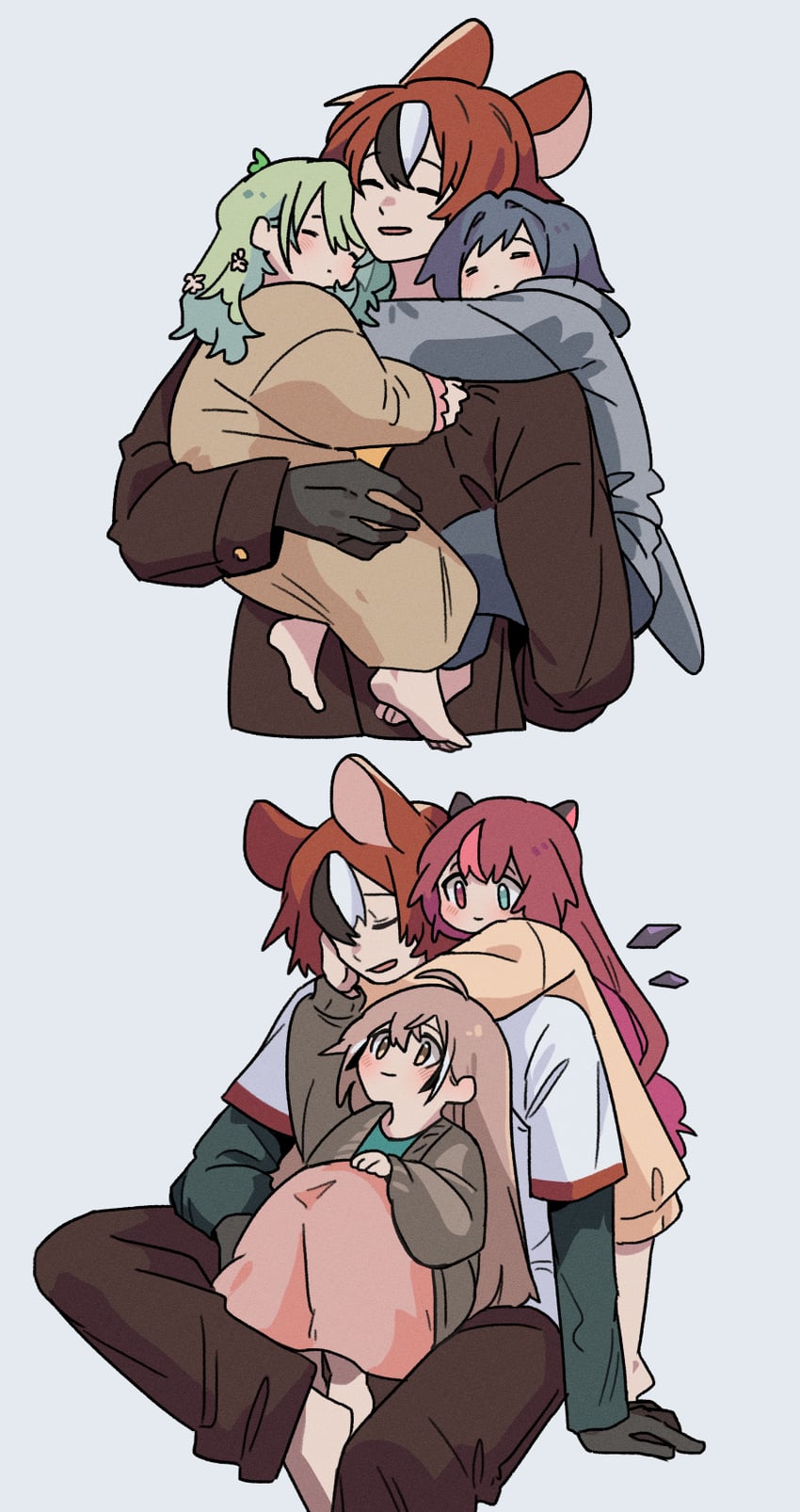 ouro kronii, nanashi mumei, hakos baelz, ceres fauna, and irys (hololive and 1 more) drawn by fongban_illust