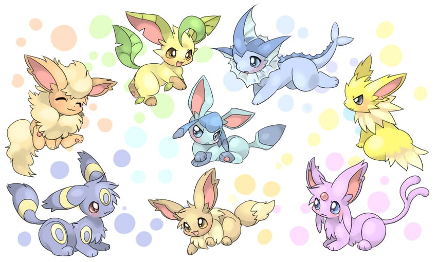 eevee, umbreon, glaceon, vaporeon, espeon, and 3 more (pokemon) drawn by choko_(sweetpocket)