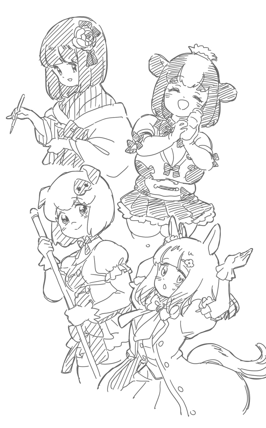 hieda no akyuu, happy meek, holstein friesian cattle, and pig (touhou and 3 more) drawn by mitsumoto_jouji