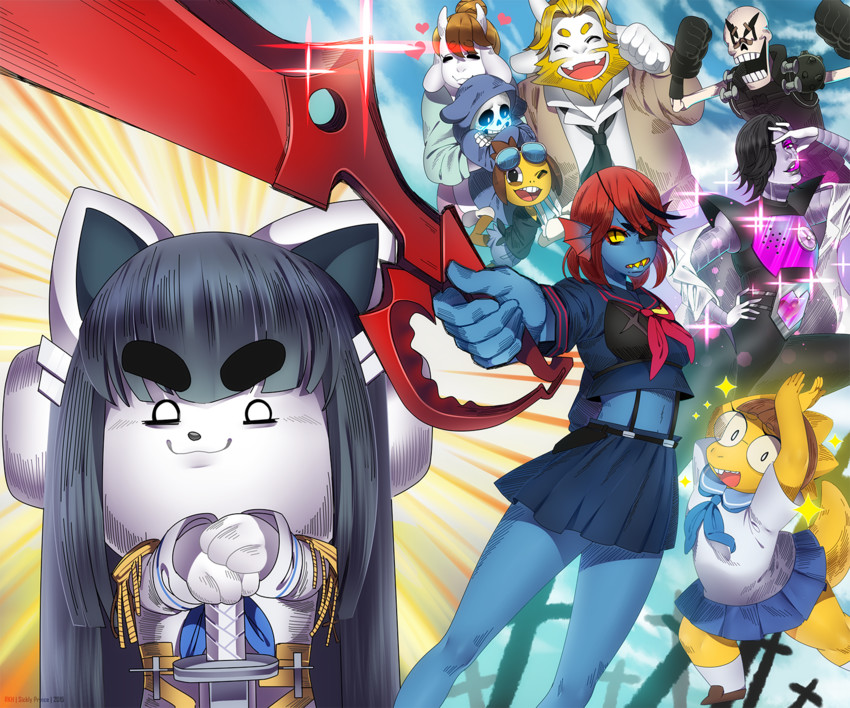 matoi ryuuko, senketsu, kiryuuin satsuki, mankanshoku mako, junketsu, and 15 more (kill la kill and 1 more) drawn by sickly_prince