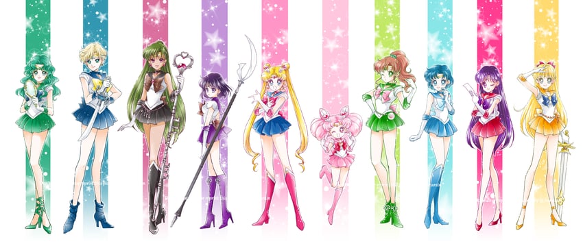 tsukino usagi, sailor moon, mizuno ami, aino minako, hino rei, and 15 more (bishoujo senshi sailor moon and 1 more) drawn by sarashina_kau