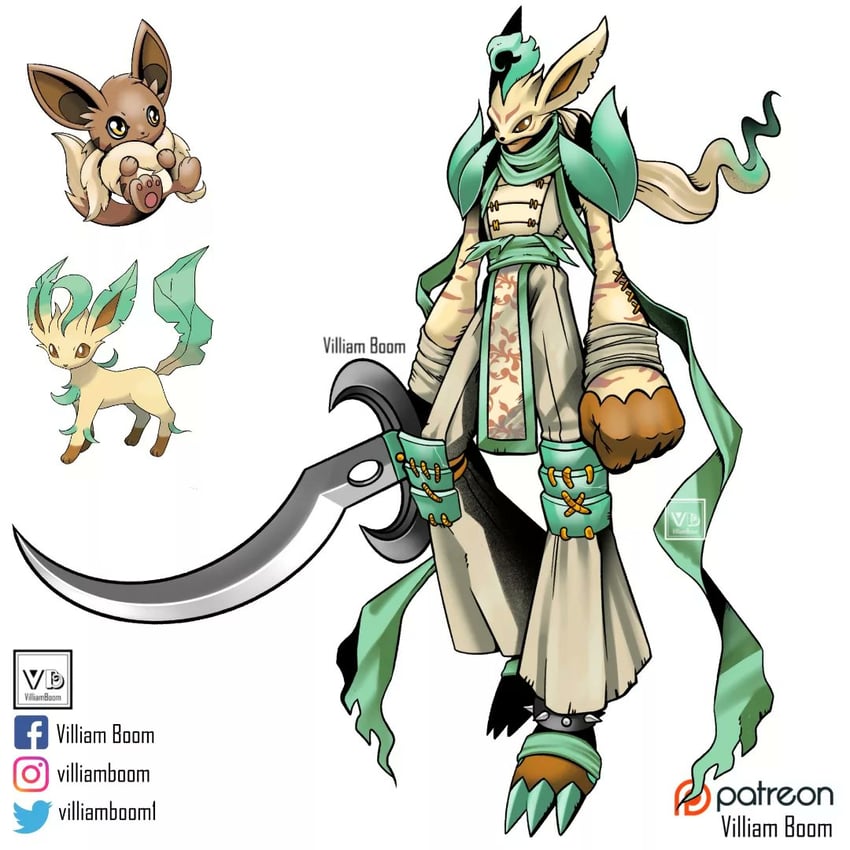 eevee and leafeon (pokemon and 1 more) drawn by villiam_boom