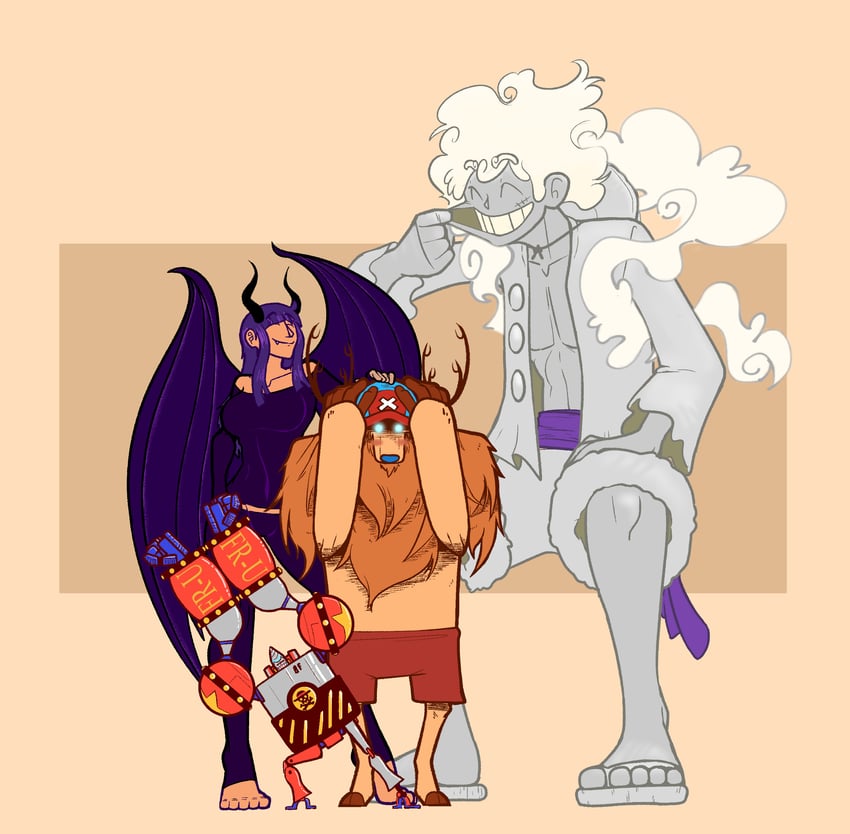 monkey d. luffy, nico robin, tony tony chopper, franky, demonio fleur, and 1 more (one piece) drawn by theproblemsofdonhi