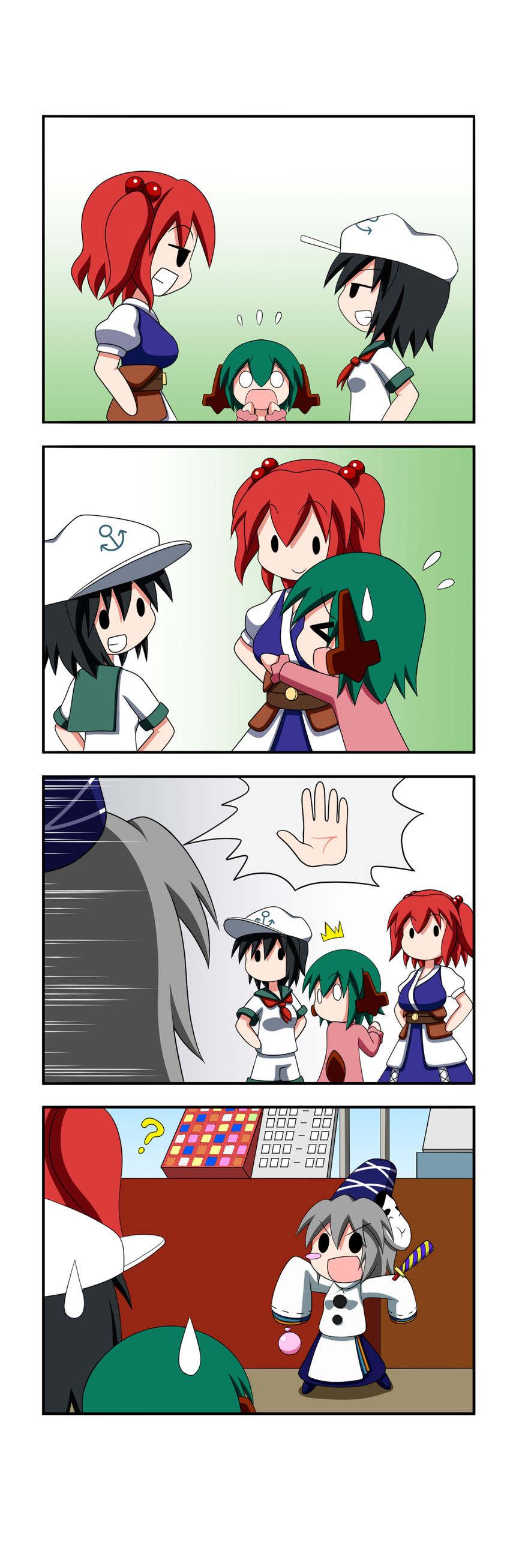 mononobe no futo, onozuka komachi, murasa minamitsu, and kasodani kyouko (touhou) drawn by rakugaki-biyori