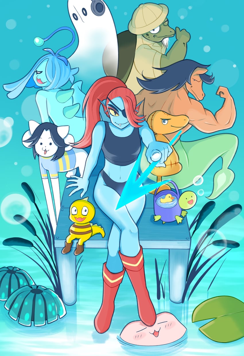 undyne, napstablook, temmie, monster kid, mad dummy, and 6 more (undertale) drawn by nishiakari