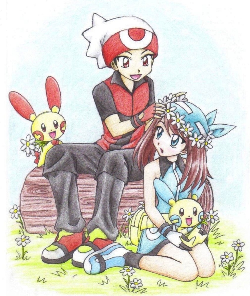 may, brendan, minun, and plusle (pokemon and 1 more) drawn by chikorita85