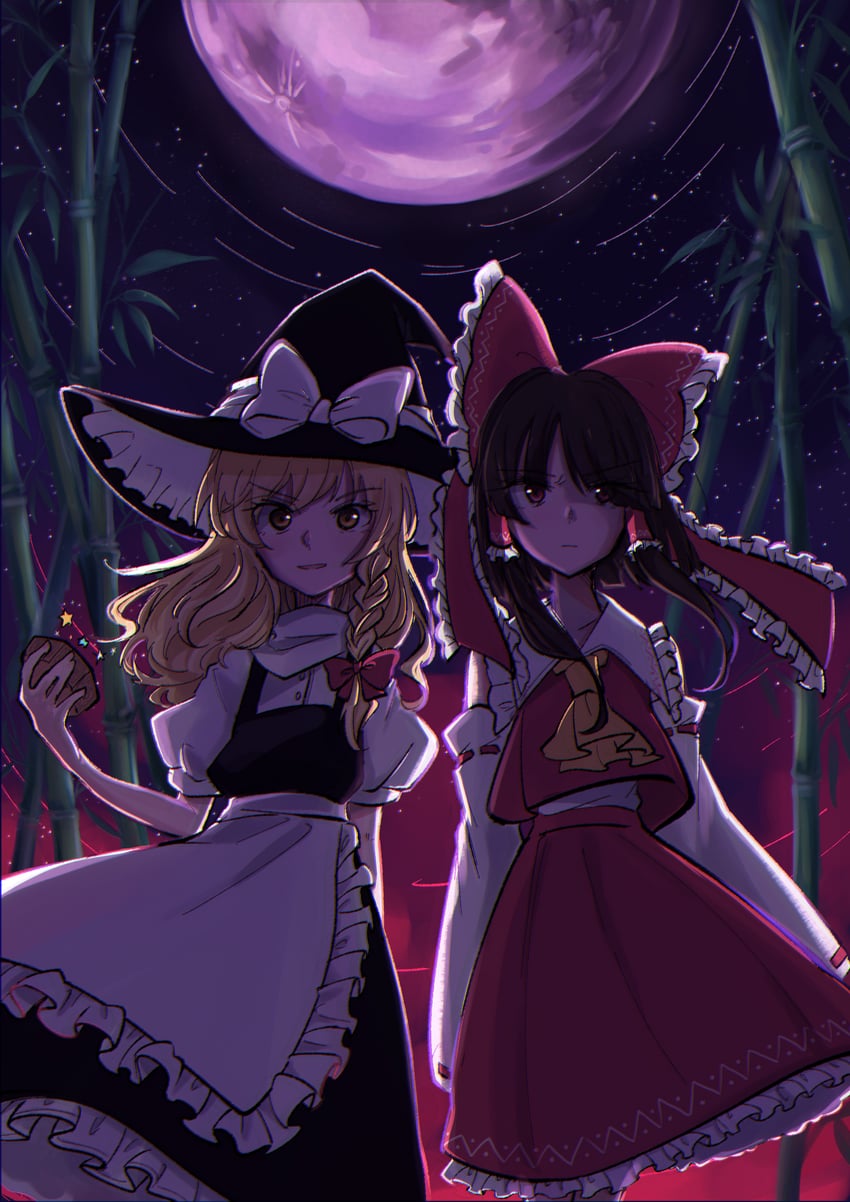 hakurei reimu and kirisame marisa (touhou and 1 more) drawn by uzumibi