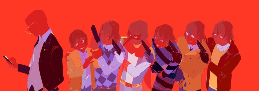 akechi gorou, crow, black mask, and shidou masayoshi (persona and 2 more) drawn by shegnanny