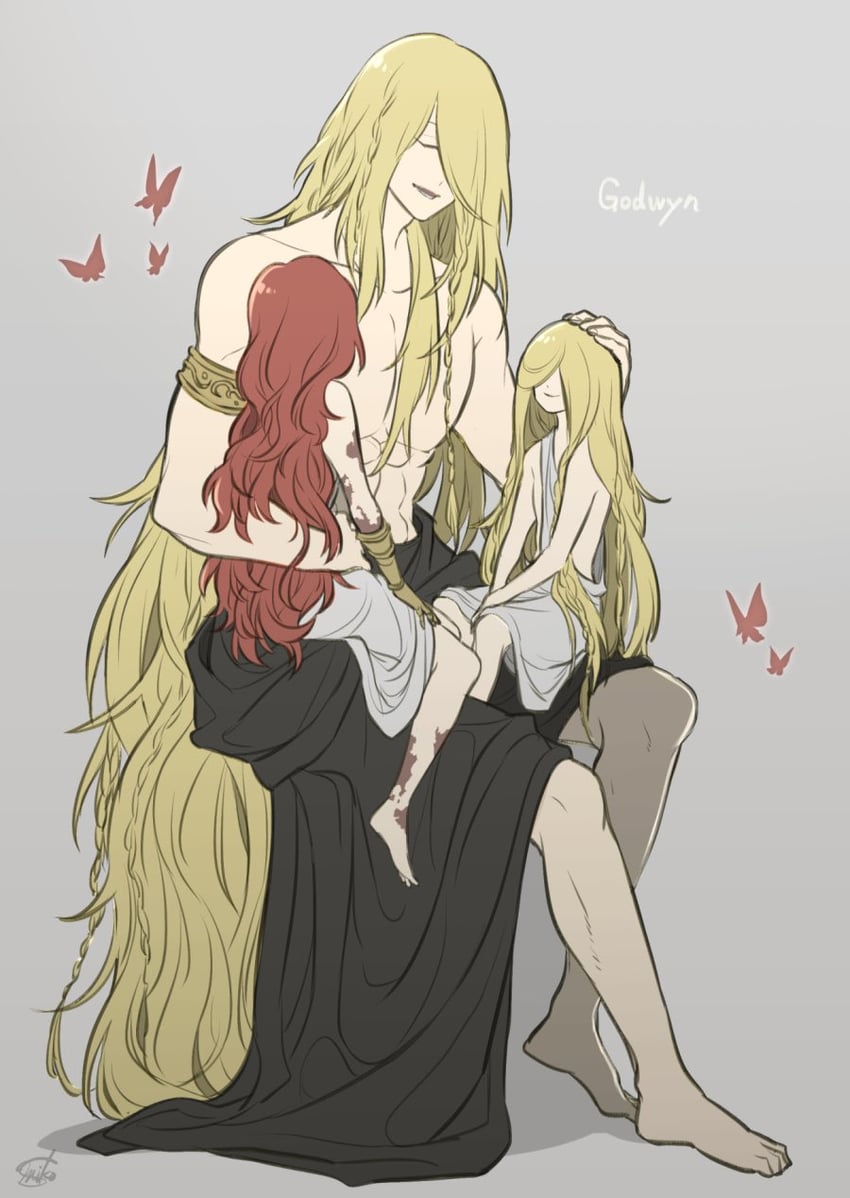 malenia blade of miquella, miquella, and godwyn the golden (elden ring) drawn by muu1519