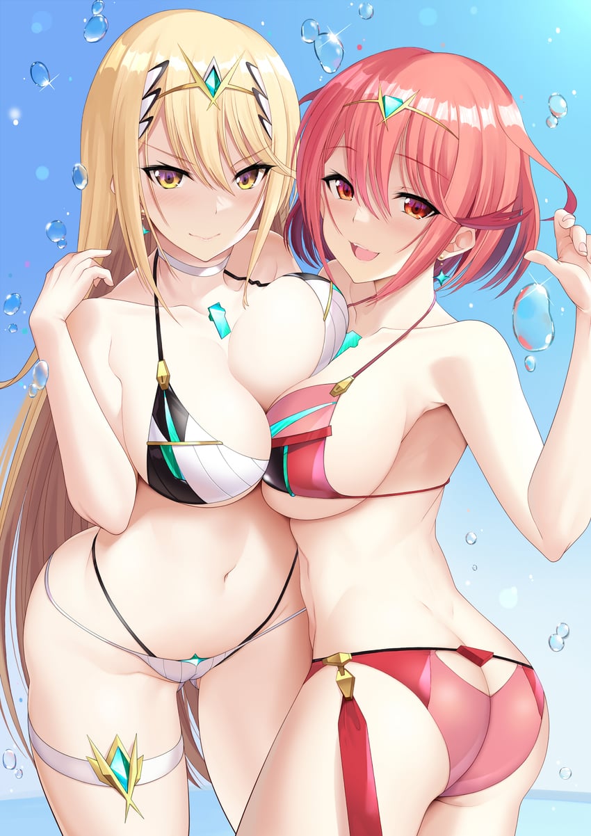 pyra and mythra (xenoblade chronicles and 1 more) drawn by daive
