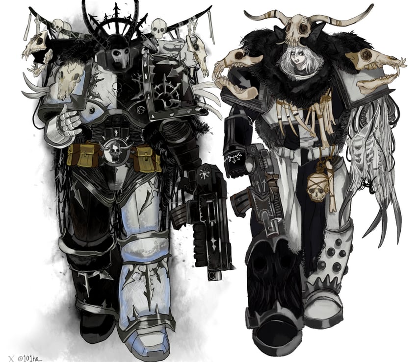 adeptus astartes, chaos space marine, and sons of malice (warhammer 40k) drawn by kkghost_tv