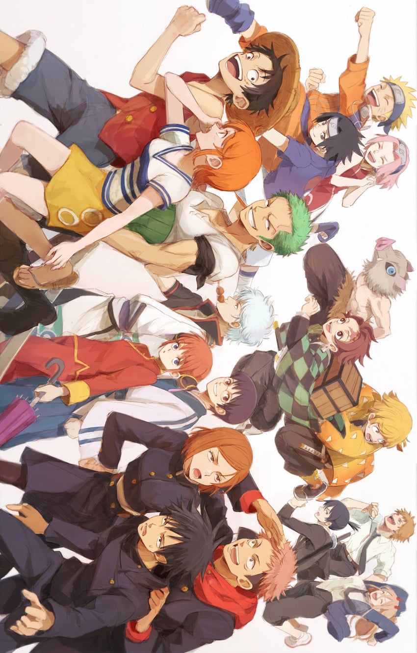 nami, monkey d. luffy, power, denji, roronoa zoro, and 13 more (one piece and 7 more) drawn by oekakiboya
